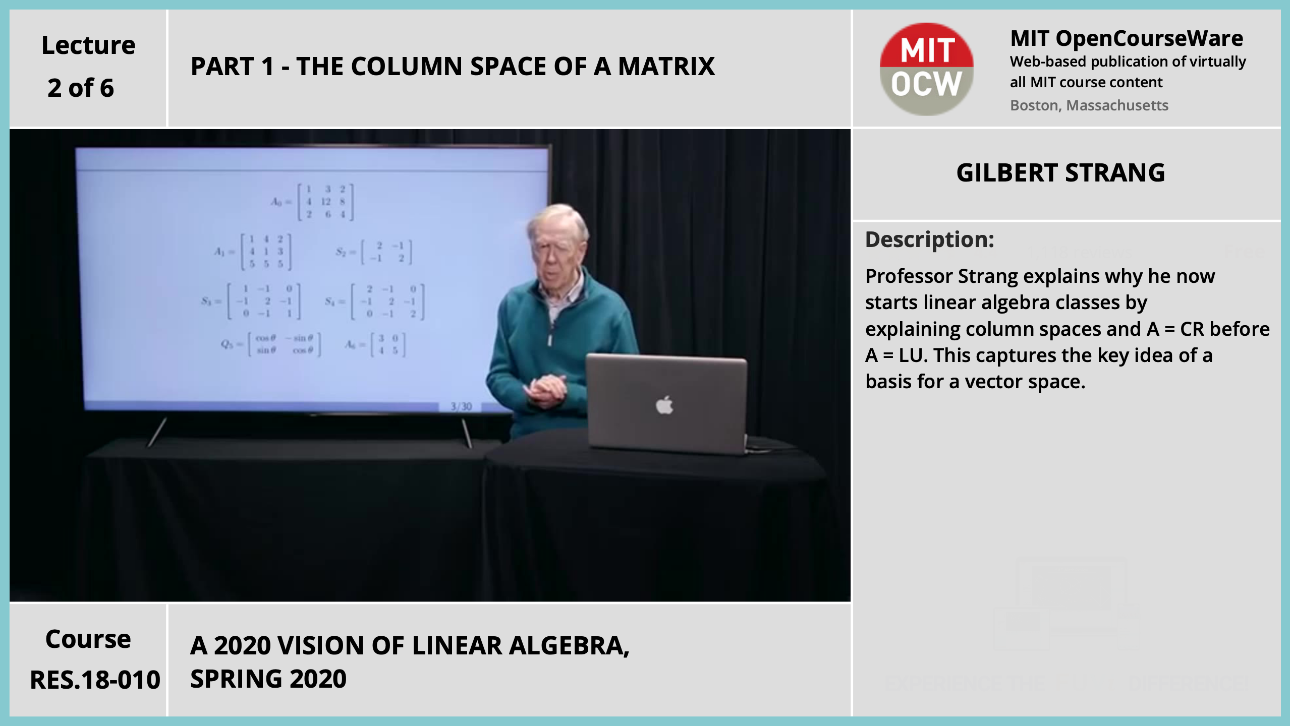 MIT OpenCourseWare Lectures | Course RES.18-010 Lecture 2/6 | FUVI ...