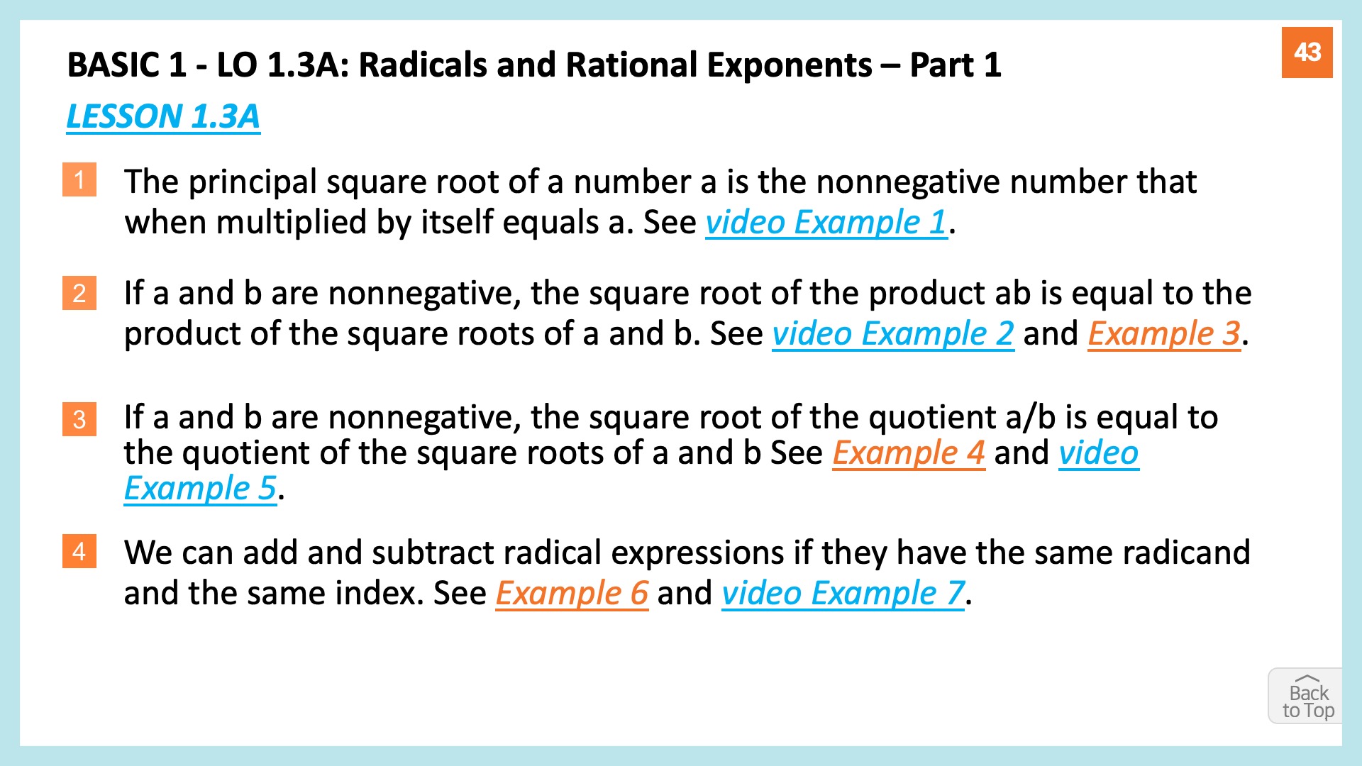 Lesson 1.3 A - Basic 1: | Radicals and Rational Exponents – Part 1 